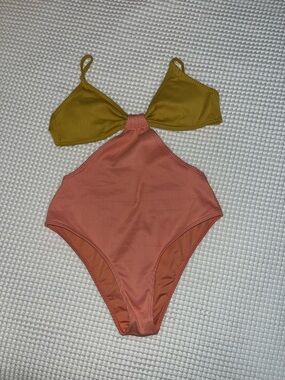 Billabong Two-Tone Cutout One-Piece Swimsuit in Mustard and Coral